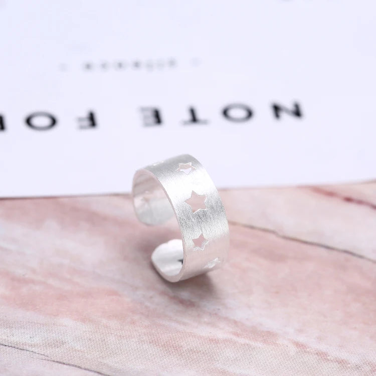 Women's Vintage Style Adjustable Finger Ring Classic Cute Design with Silver Plating Hollow Out Star