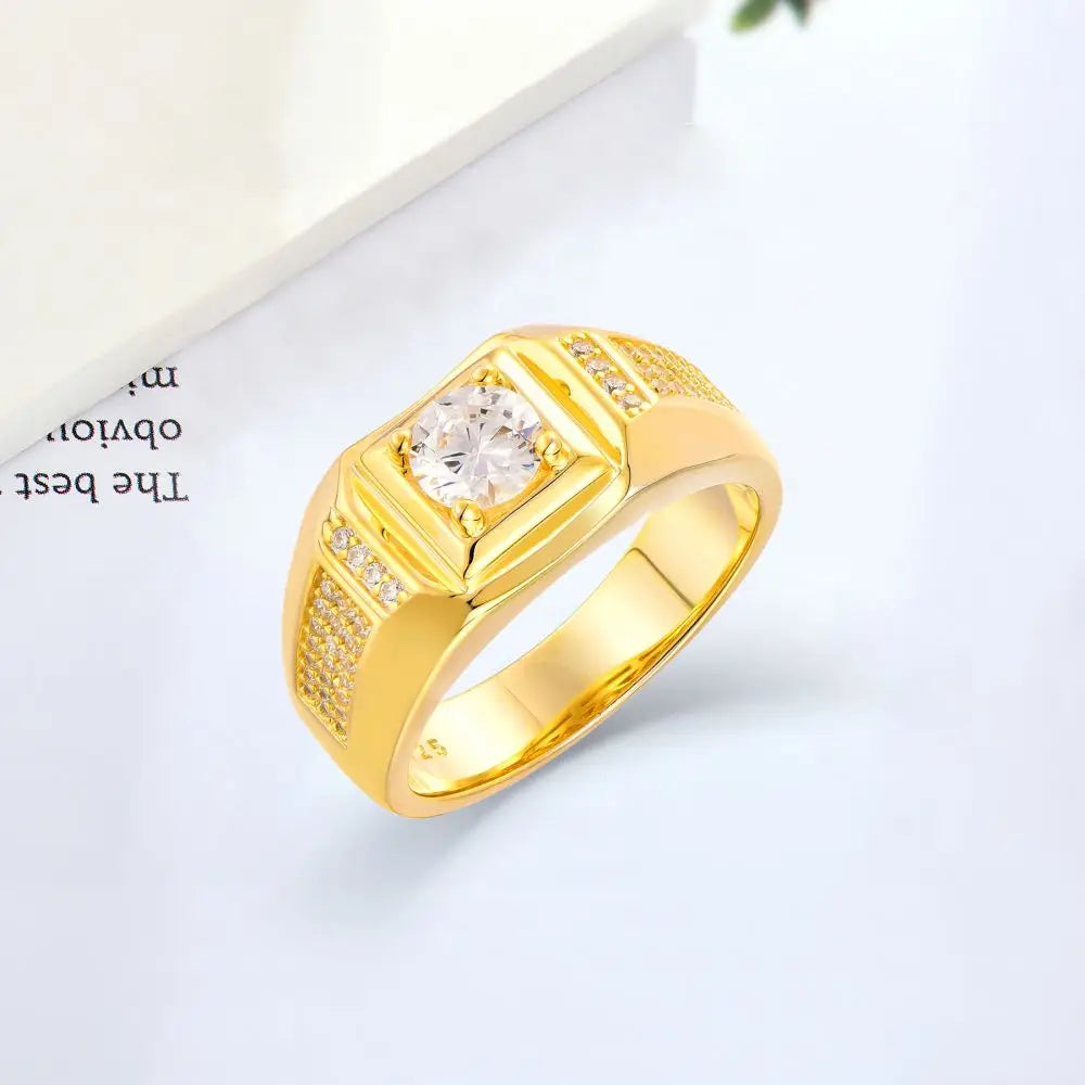 Western Style Jewelry Mens Round Cut Custom Diamond Moissanite Zircon Wedding Band 925 Sterling Silver Ring for Men