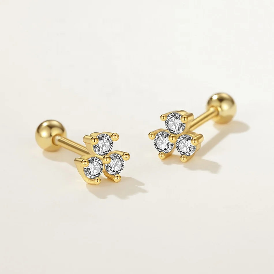 Nagosa 925 Sterling Silver 18k Gold Vermeil Cubic Zirconia Trio Stud Earrings for Women