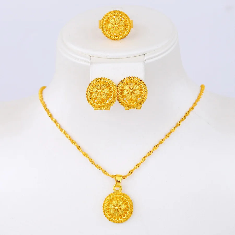 Dubai 24k Gold Plated Jewelry Sets African Bridal Necklace Earrings Saudi Arabia for Women Wedding Jewelry Set