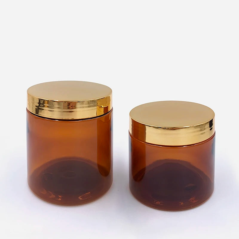 Low Moq 100ml 120ml 250ml Body Butter Container 4oz 8oz Empty PET Plastic Body Scrub Jars With Shiny Gold Lid