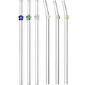 Multicolor Reusable Food Grade Glass Bent Drinking Straws Eco-Friendly Flower Butterfly Turtle Design Washable Smoothie Cocktail