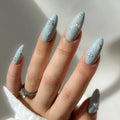 Reusable Luxury Fake False Nails With Glue Wholesale Soft Gel Custom Handmade Rhinestone 3D Pearls Blue Plain Press on Nails Set