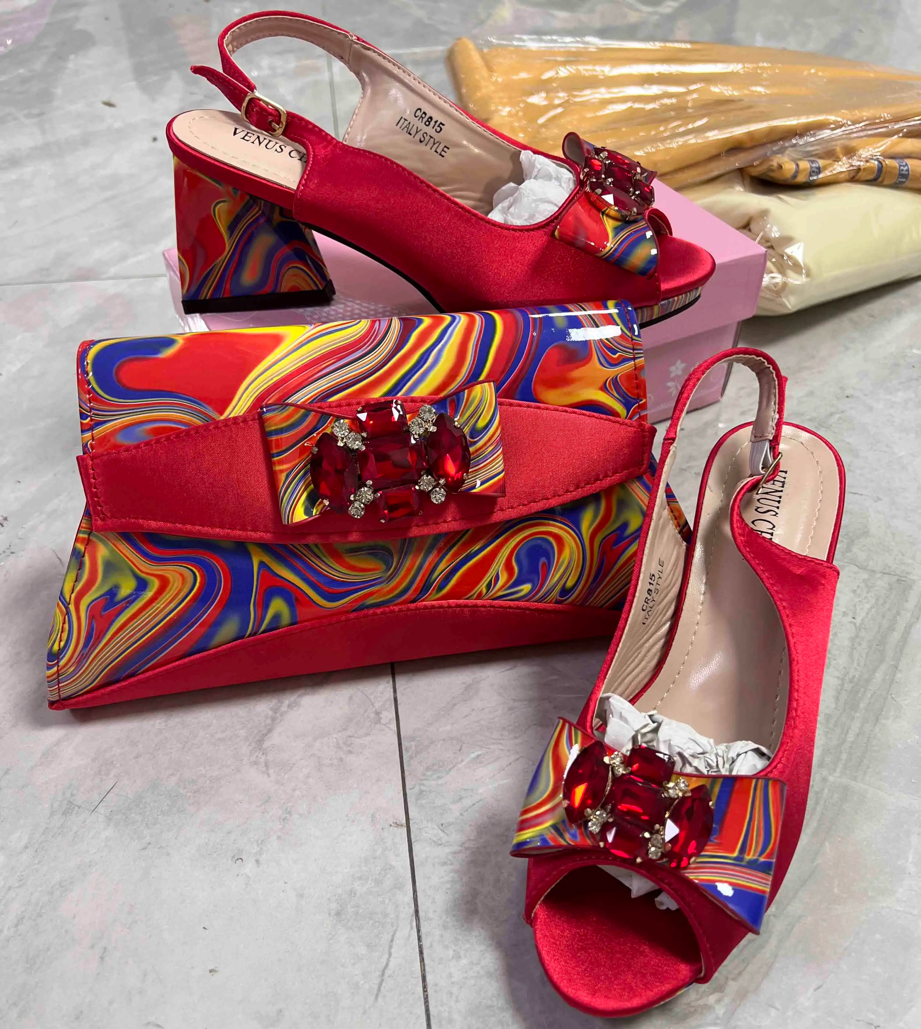 Gold Cheap and Fine Italian Matching Shoes and Bags Match Women Good Style Set