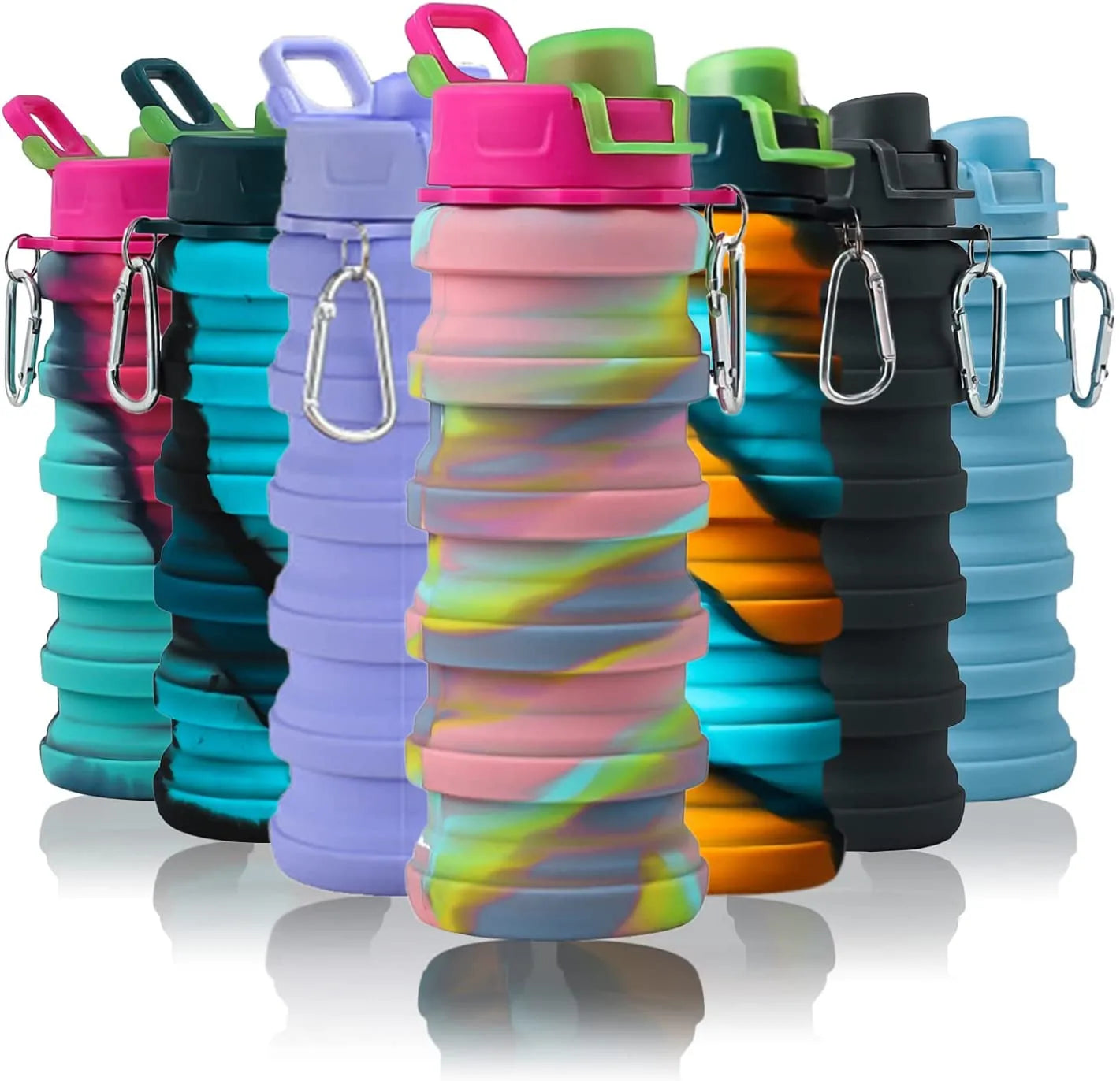 Collapsible Water Bottles Silicone Foldable Travel Water Bottle Collapsible Sports Cup Water Bottle with Carabiner