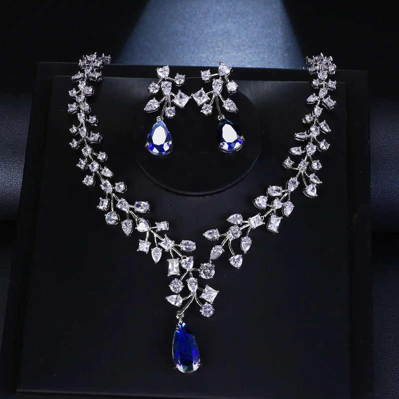 European and American Fashion Tree Branch Zircon Necklace Earring Set Elegant and Versatile in Temperament
