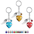 Stainless Steel Crystal Heart with Birthstone Rose Wing Pendant Memorial Key Chain Cremation Urn for Ashes Men Women