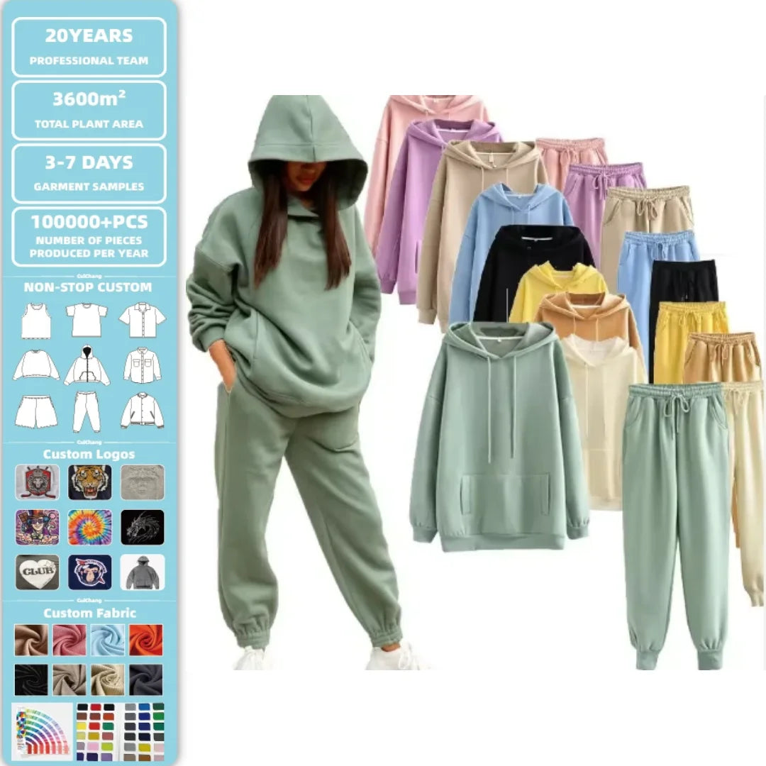 Custom Women Unisex Embroidered Printed Casual Hoodie Set 2-Piece Hoodie & Joggers with Letter Design for Sportswear Wholesale