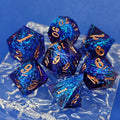 Beautiful Colored Ribbon DND RPG Games Dice Glitter Polyhedral Resin Dice Set with Gold Font
