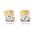 925 Sterling Silver Earrings Flower Shaped Three Zircon Gold Plated Stud Earrings for Women