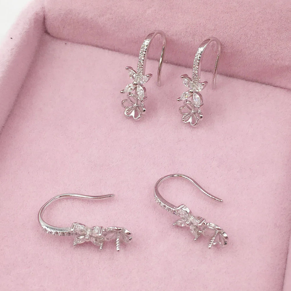 Fashion S925 Sterling Silver Jewelry Findings Drop Earring Flower Hook 18k Gold Plating DIY Accessories Silver