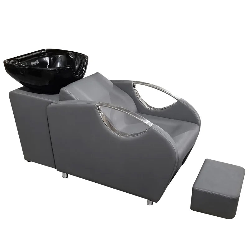Barber Shop Gray Shampoo Bed with Ceramic Basin Portable Design Customizable Color & Logo Multifunctional Shampoo Chair