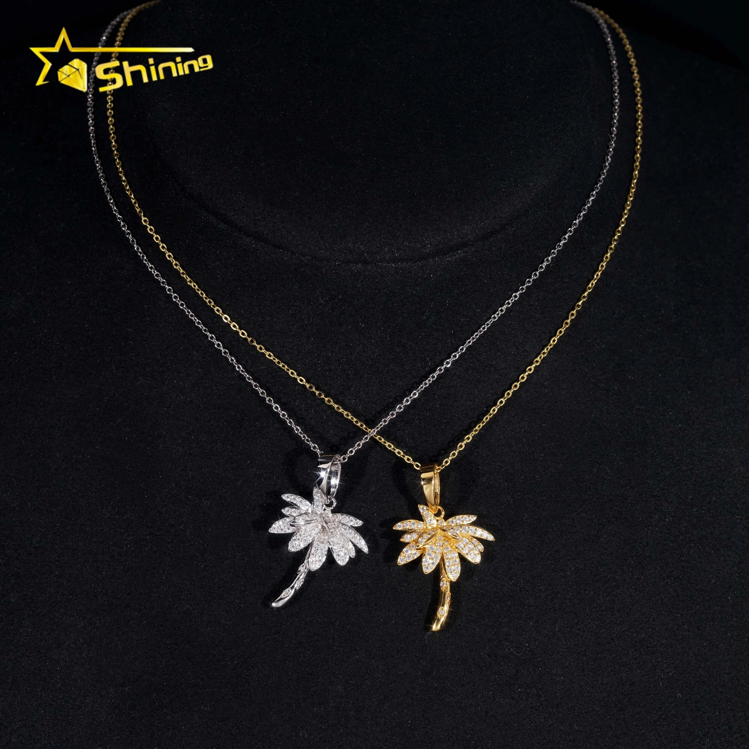 Iced Out Jewelry 925 Sterling Silver Palm Tree Gold Plated GRA Certificate VVS Moissanite Pendant