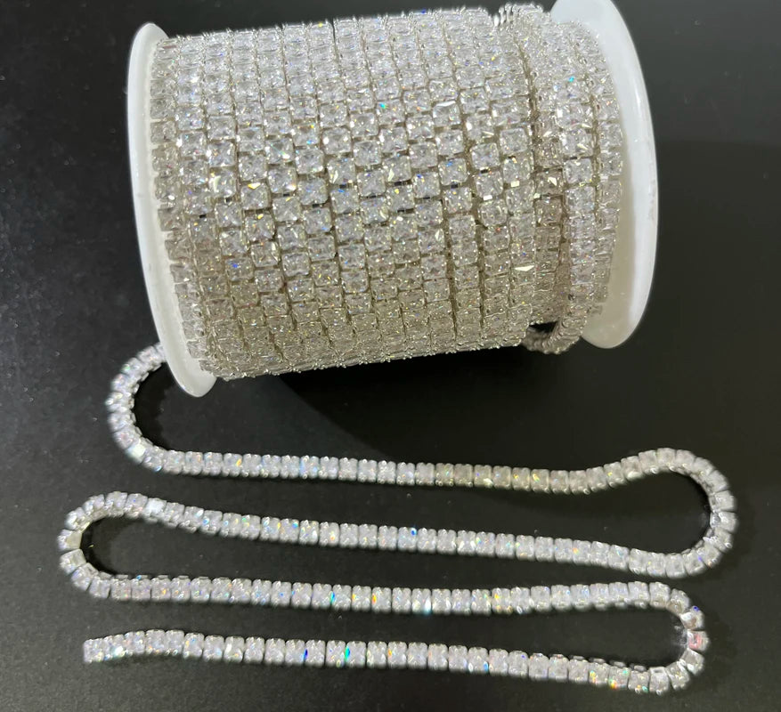 Lucky Super Close Rhinestone Cup Chain with Zircon square 3*3 MM 4*4mm Stones Cup Chain square Rhinestone for Dress Decoration