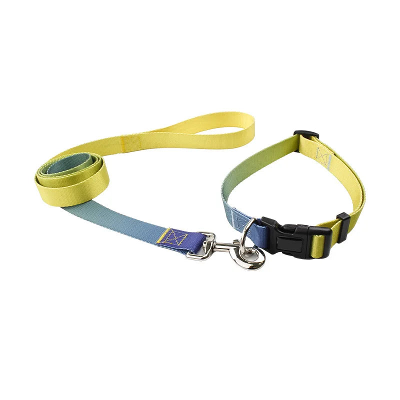 Wholesale Gradient Ramp Color Soft Handle Nylon Rope Dog Collar and Leash