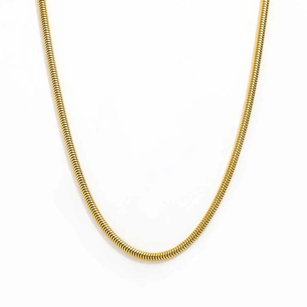 Joolim Jewelry Stylish 18k Gold Plated Round Snake Chain Chunky Necklace Stainless Steel Jewelry Wholesale