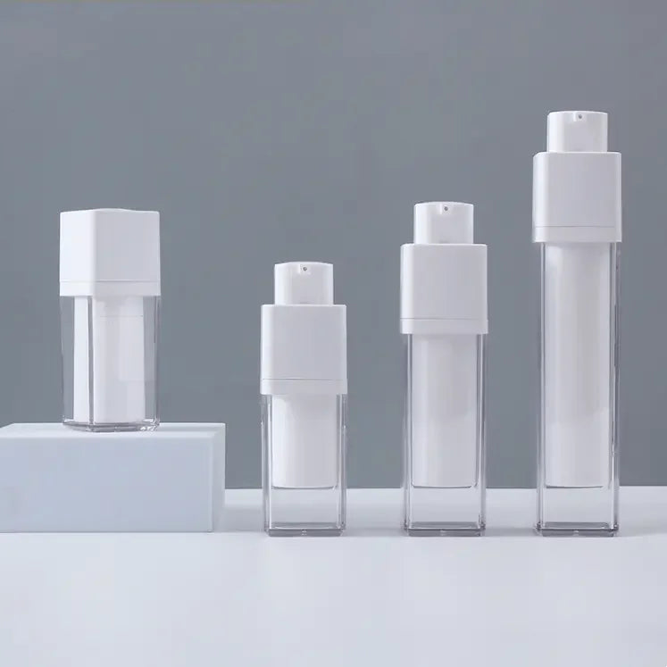 Screen Printing 30ml Luxury Square Twist up Clear Frosted Airless Pump Bottle Refillable Cosmetic Packaging for Face Eye Serum