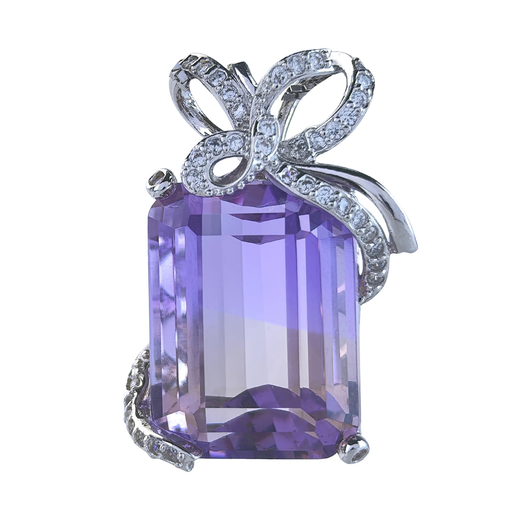 Factory Wholesale Rhodium Plated 925 Sterling Silver Natural Ametrine Bow Pendant for Women Party Wear Birthday Gift