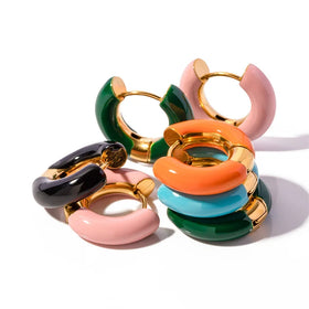 Popular Cute Jewelry Ear Ring 18k Gold Hoop Earrings Enamel Earring