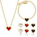 Fashionable Waterproof Titanium Steel Jewelry Set Heart Stud Earrings Bracelets Necklaces for Women & Girls Wedding Gift Low MOQ