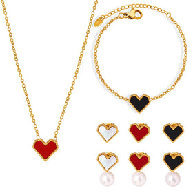 Fashionable Waterproof Titanium Steel Jewelry Set Heart Stud Earrings Bracelets Necklaces for Women & Girls Wedding Gift Low MOQ