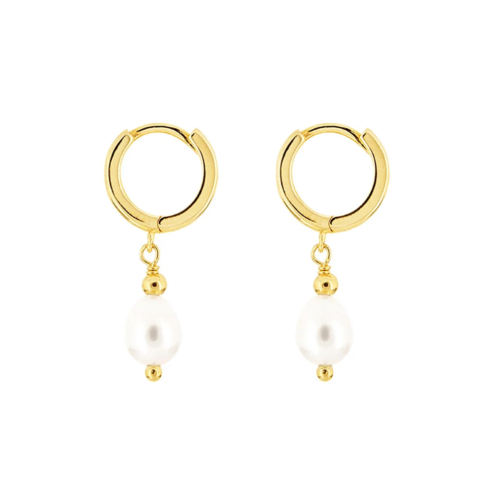 RINNTIN EQE59 Jewelry 925 Sterling Silver Earrings With Pearl Fashion 14K Gold Plated Dorp Pearl Earring for Women