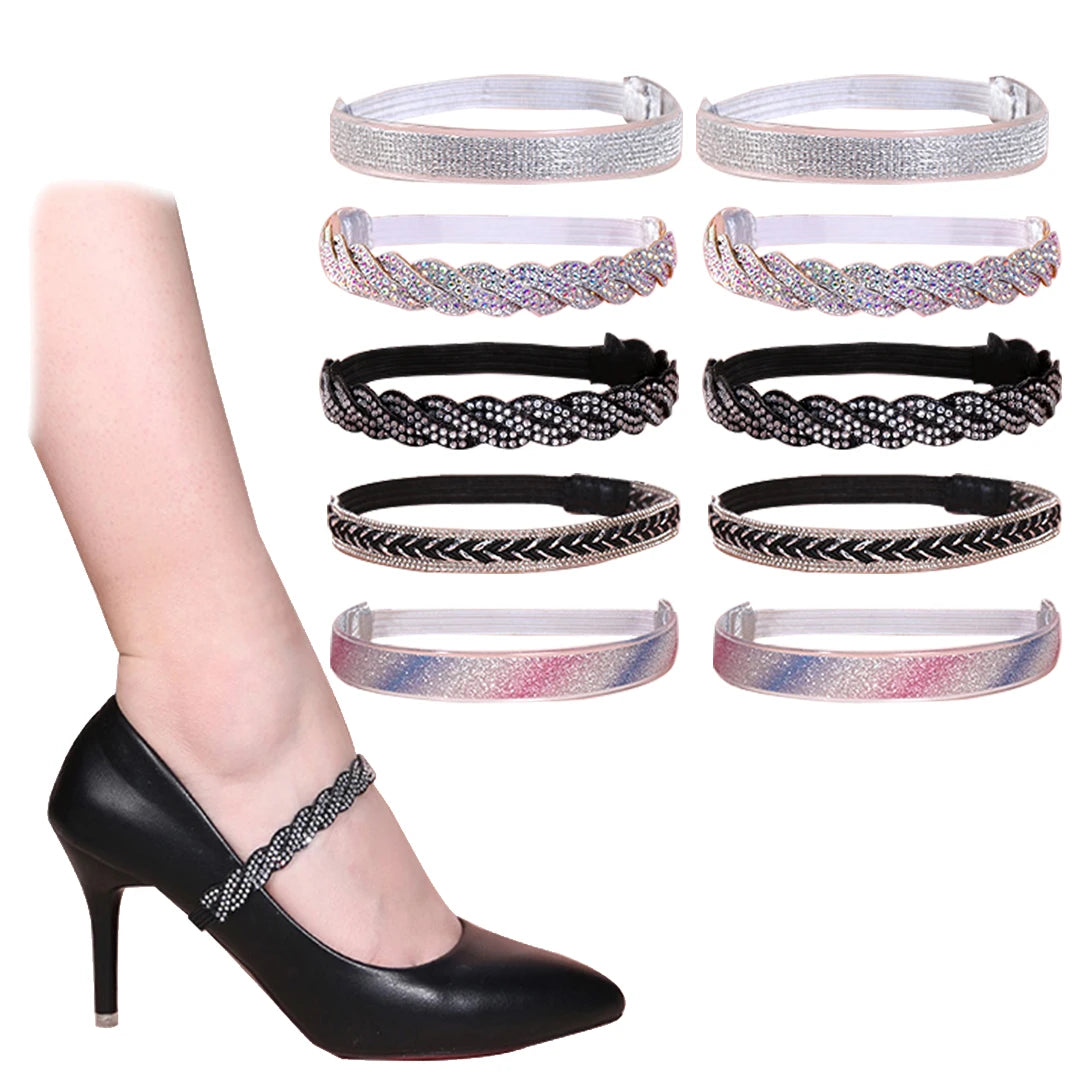 Custom High Heel Pumps Accessories Rhinestone Detachable Tie Belt with Anti-Slip Glitter Made of Silicone and Crystal