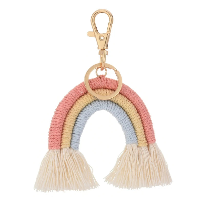 Creative Weaving Rainbow Keychains for Women Boho Handmade Key Holder Keyring Macrame Bag Charm Car Hanging Jewelry Gifts