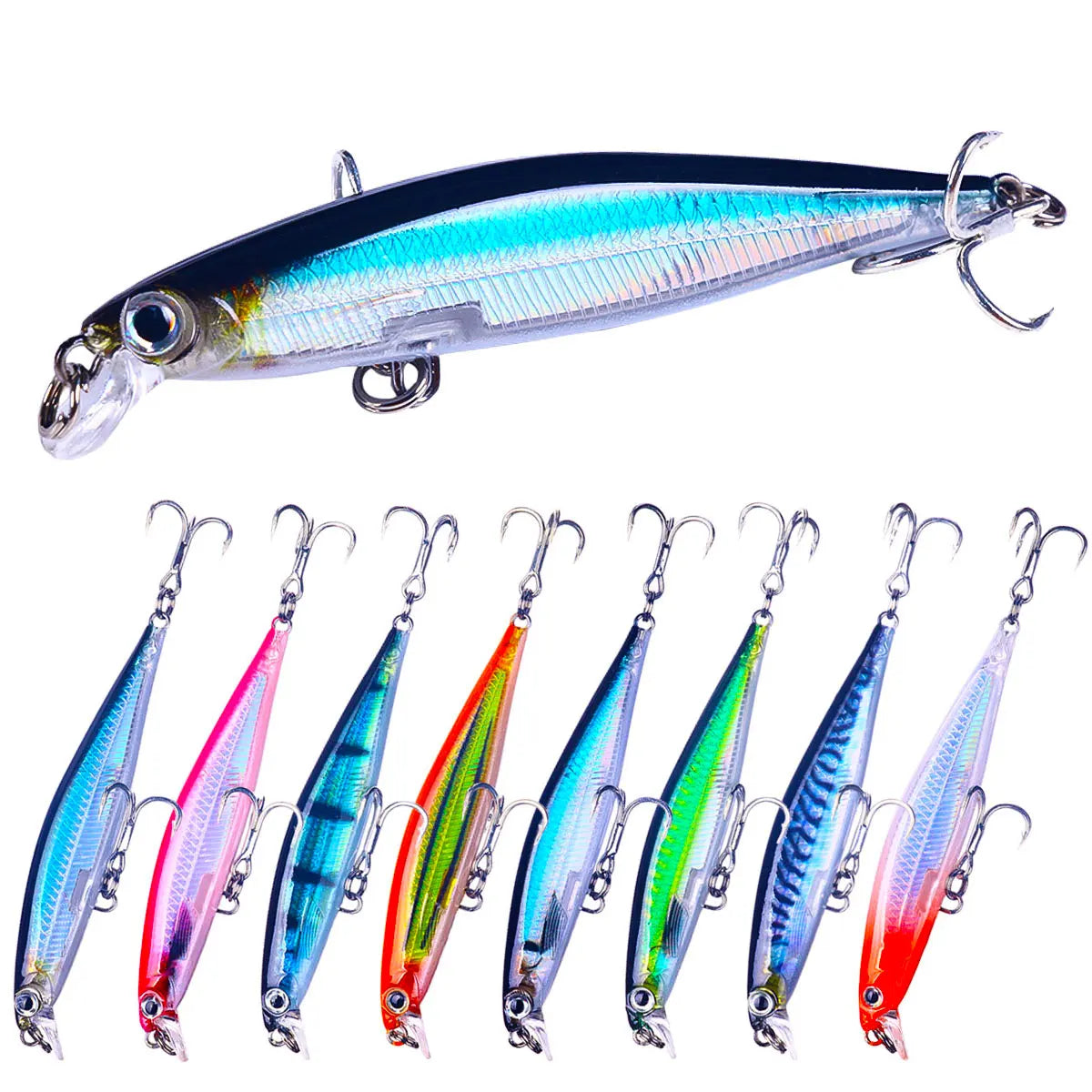 8colors 80mm/5.5g Cheap Minnow Lure Long Casting Sinking Minnow Hard Fishing Lure