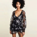 Autumn Women's Embroidery Mesh Sequin Dress v-Neck Casual Blouse Long Sleeves A-Line Plus Size Natural OEM Service Available