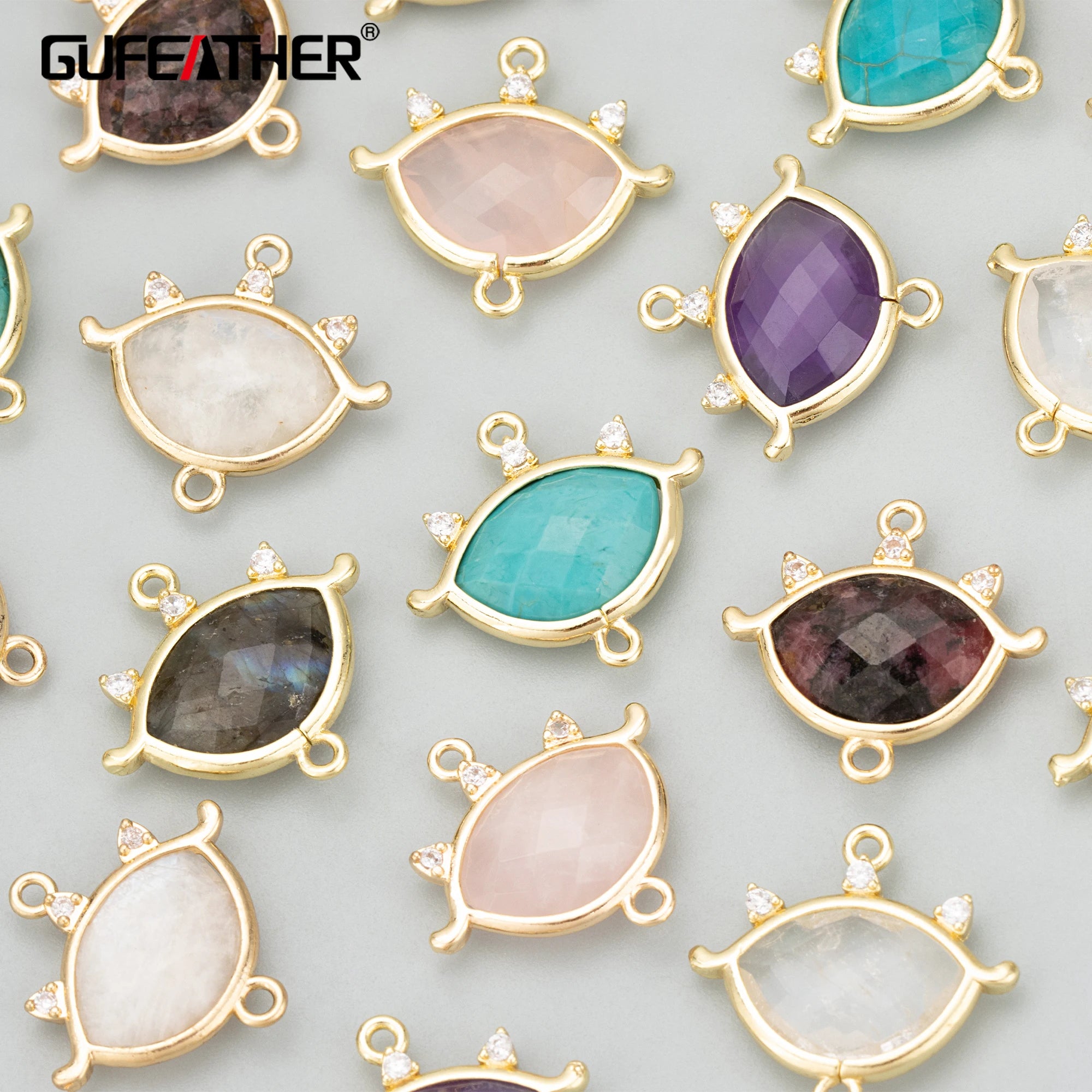MD80 18K Gold Plated Copper Natural Stone Handmade Jewelry Accessories-DIY Pendants & Fashionable Findings 4pcs/Lot