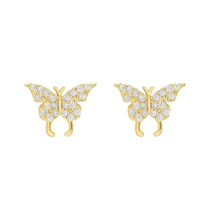 LOZRUVE Gold Vermeil Jewelry 925 Sterling Silver Pave Animal Butterfly Stud Earrings Fashion