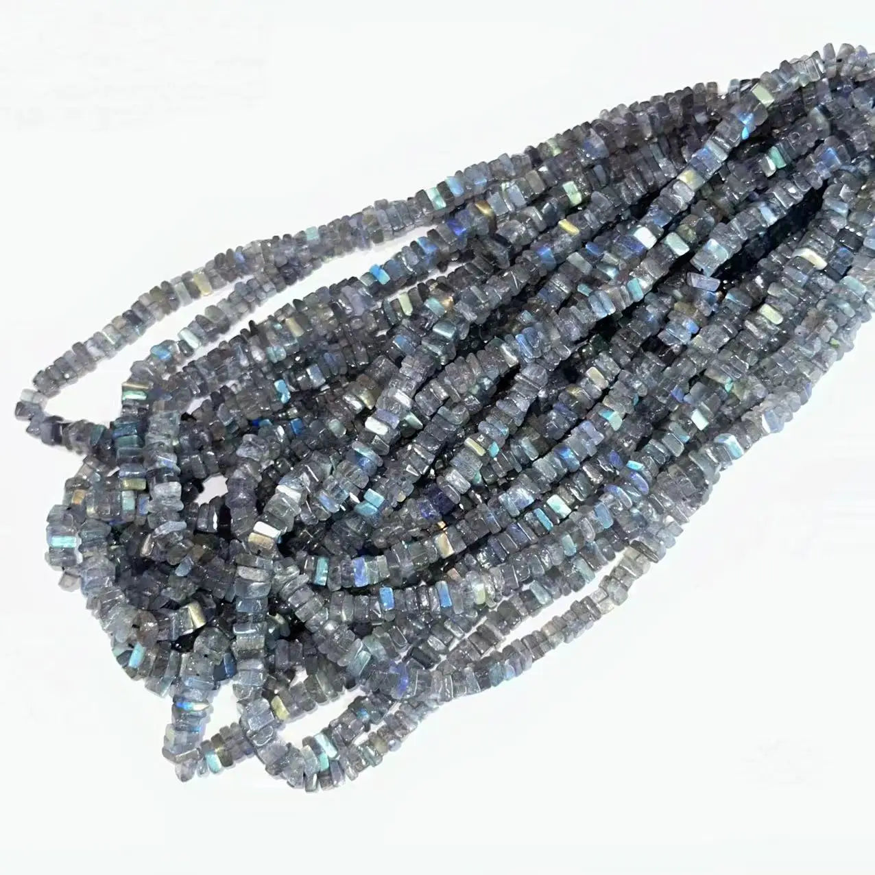 Natural Gray Labradorite Stone Chips Smooth Flat Square Heishi Gemstone Beads Strands Semi-Precious Stone for Jewelry Making