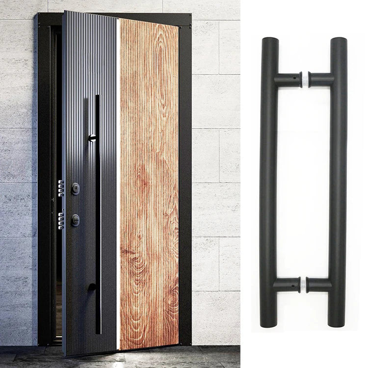 D Shape Round Bar Wooden Door Handles Aluminum Front Main Door Stainless Steel Black Pull Glass Door Handle