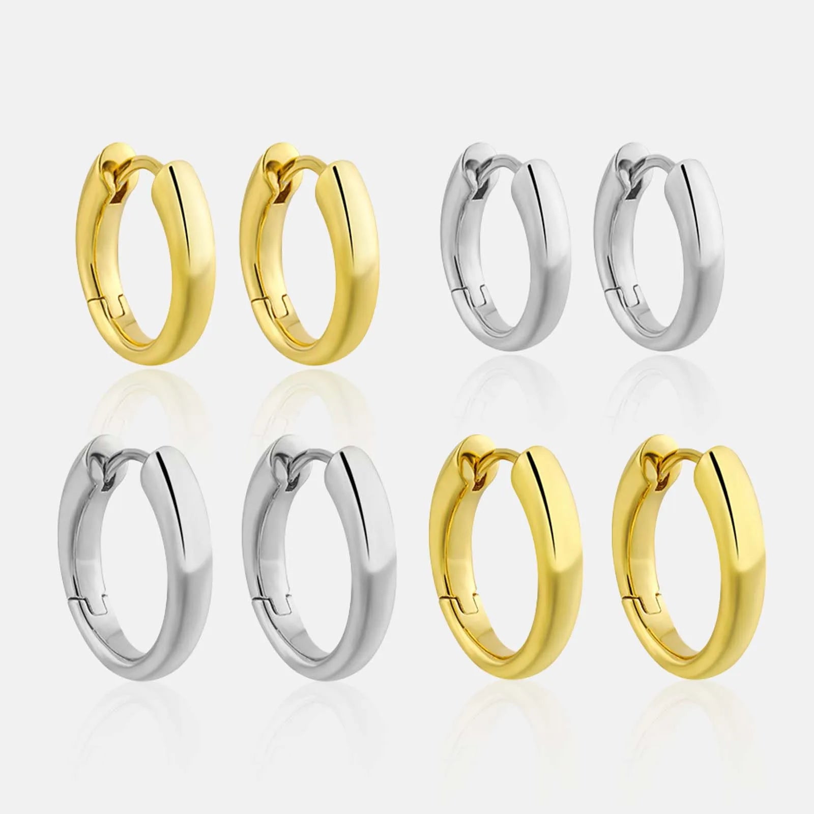 FUAMAY Classic 925 Sterling Silver Simple Huggie Earrings 8MM 10MM 12MM Plain Chunky Hoop Earrings