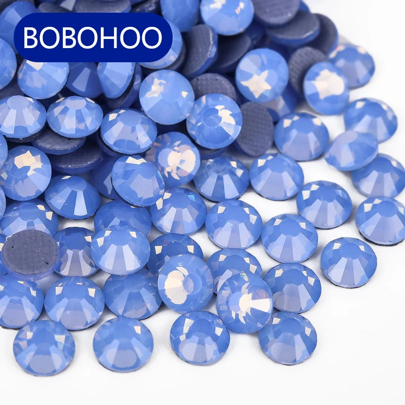BOBOHOO Wholesale Glass White Opal Iron on Rhinestone Crystal Heat Transfer Washable Back Bulk Hotfix Rhinestones
