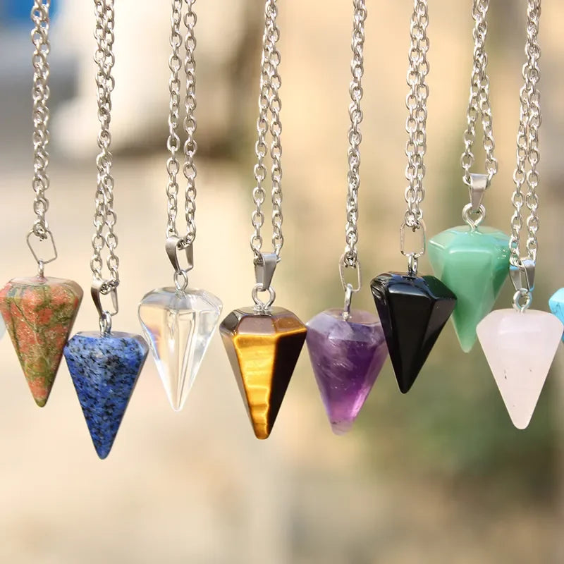 Natural Multi Gemstone Hexagonal Bullet Crystal Hand Carved Eco-Friendly Necklace Pendulums Jewelry Healing Stones Mini Pendant