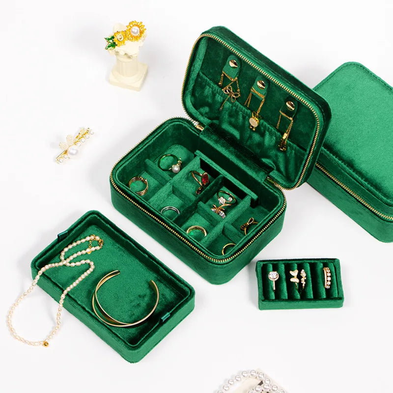 SSeeSY Double Layer Custom Logo Bracelet Ring Necklace Travel Velvet Jewelry Storage Cases Packaging Box Organizer