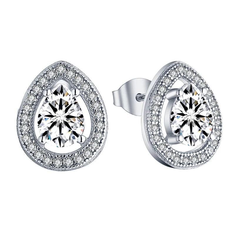 YILUN 925 Sterling Silver Rhodium Plated Teardrop Stud Earrings With Clear CZ Elegant Jewelry for Women
