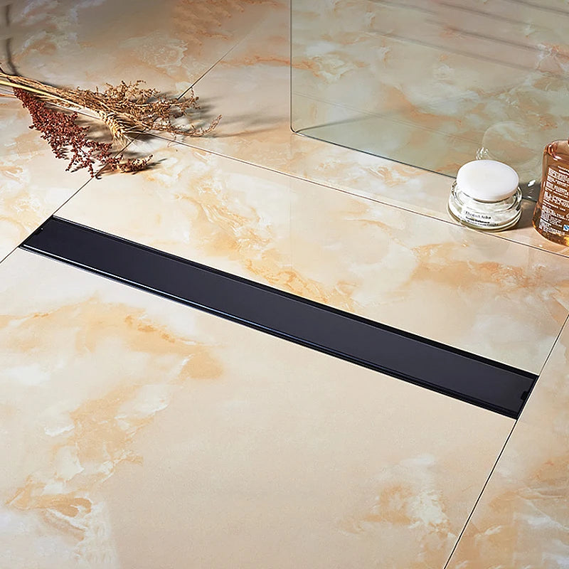 Modern Black Brass Square Electroplated Invisible Linear Floor Drain Shower Tile Insert Grate Strainer Bathroom Waste Easy Clean