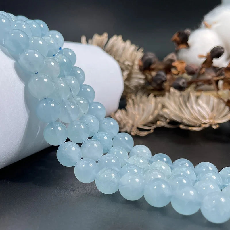 Natural Aquamarine Beads Loose Gemstone Crystal Round Beads for Jewelry Making  10mm Beads