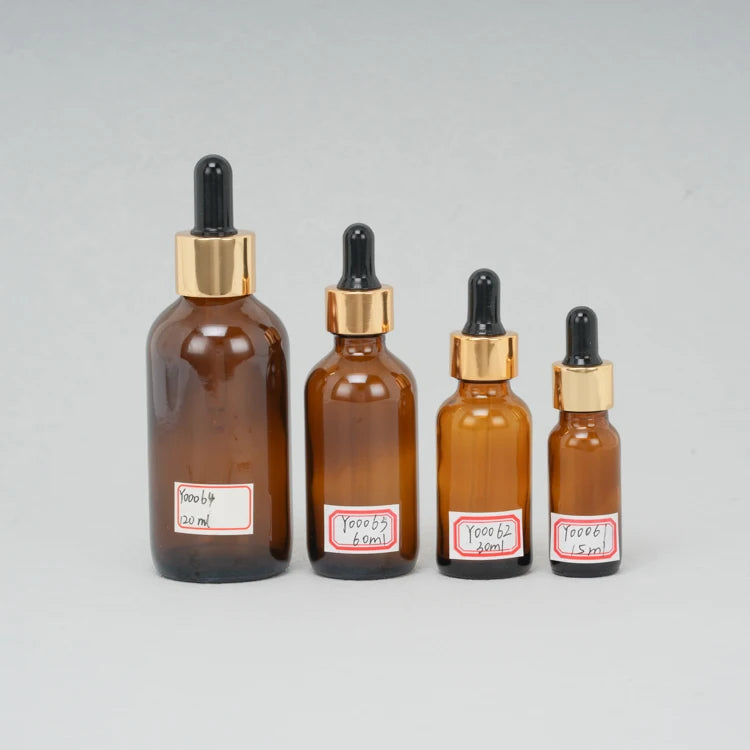 Custom Decorated 15ml 30ml 60ml Boston Glass Dropper Bottles Gold Cap for Eye Drops Skin Care Serums 1oz 2oz Sizes Available