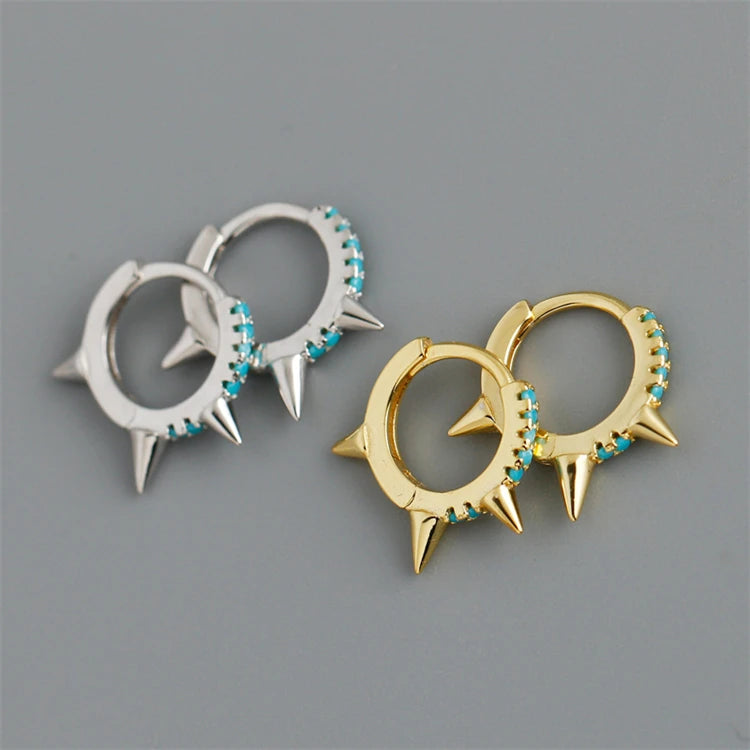 Fashion Punk 925 Sterling Silver 18k Gold Simple Blue Pine Zircon Huggie Hoop Earrings