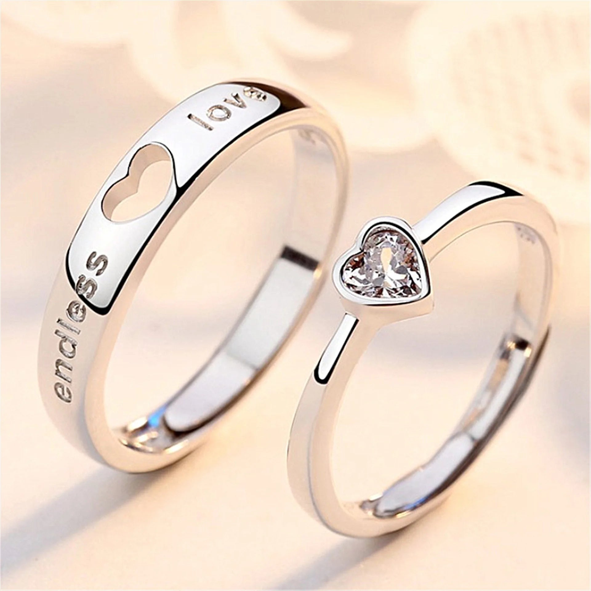 Wholesale Fashion Fine Jewelry Sterling Silver Couple Rings CZ Diamond Ring Engagement Adjustable Rings for Women