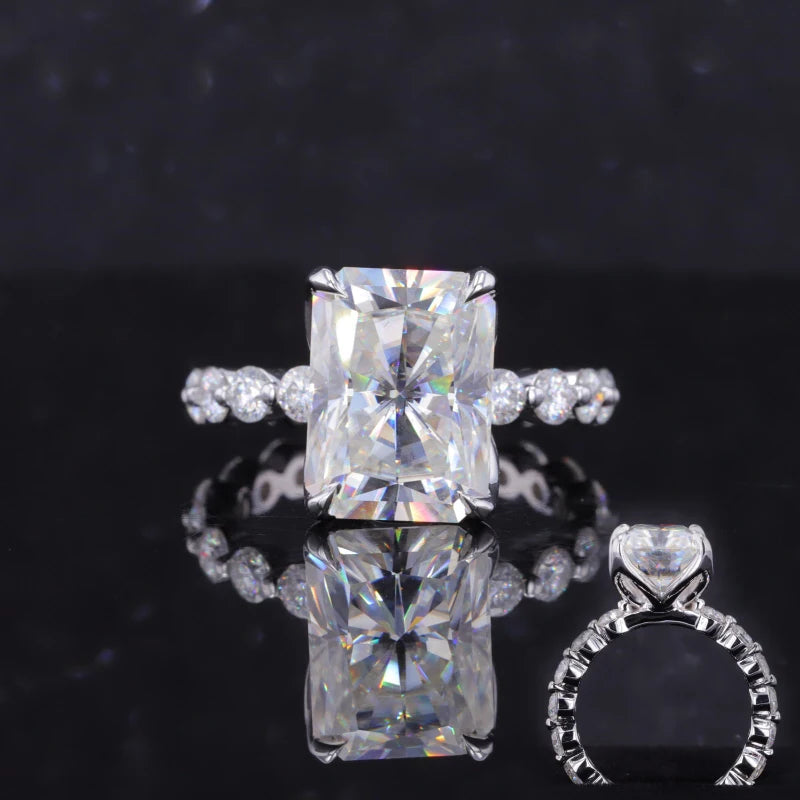 Customization White Gold Jewelry 14k Moissanite Ring Center Stone Radiant Cut Shape Bague De Mariage En or Pur Moissanite Ring