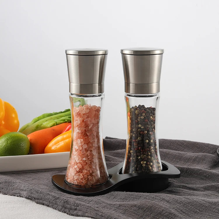Kitchen BBQ LFGB Herb Spice Mills  Stainless Steel  Pepper Mill and  Salt Mill Mechanism with ABS Base