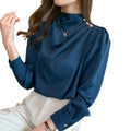 RNSHANGER Elegant Shirts for Women Autumn Solid Color Turtleneck Long Sleeve Blouse Women Fashion Office Shirts