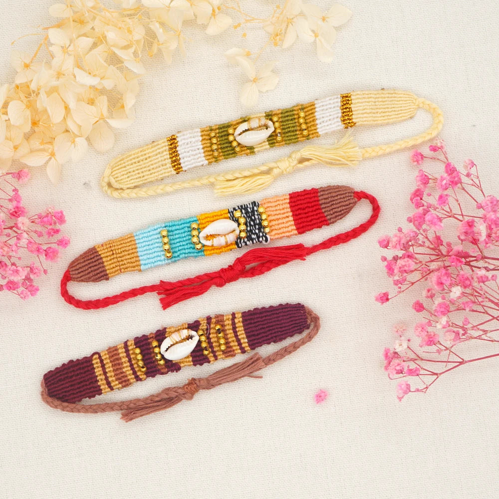 Go2Boho 2021 Fabric Cloth Bracelets Boho Beach Shell Tassel Pulseras Handmade Braided Bracelet & Bangle for Women Gift Jewelry