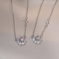 Ladies Collar Luxury Love Pink Diamond Star Moon Clavicle Chain Copper Pendant Crescent Druzy Moon Pink Zircon Dainty Necklace