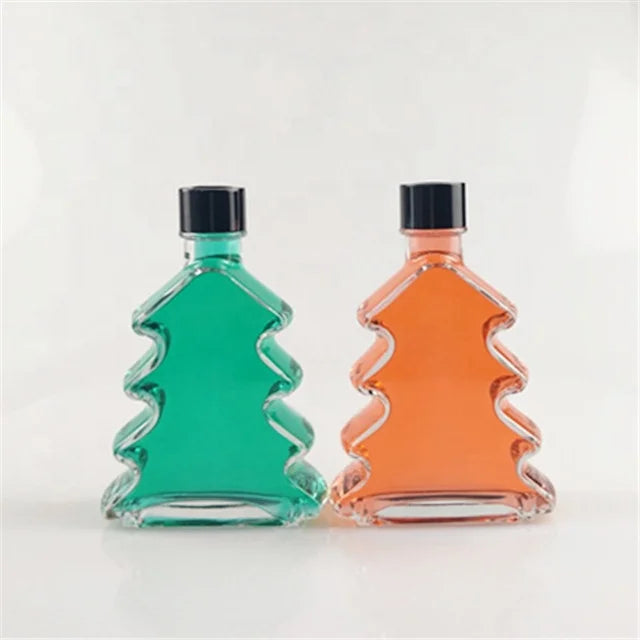 200ml Christmas Tree Shaped Reed Aroma Diffuser Glass Bottle with Screw Black Metal Lid
